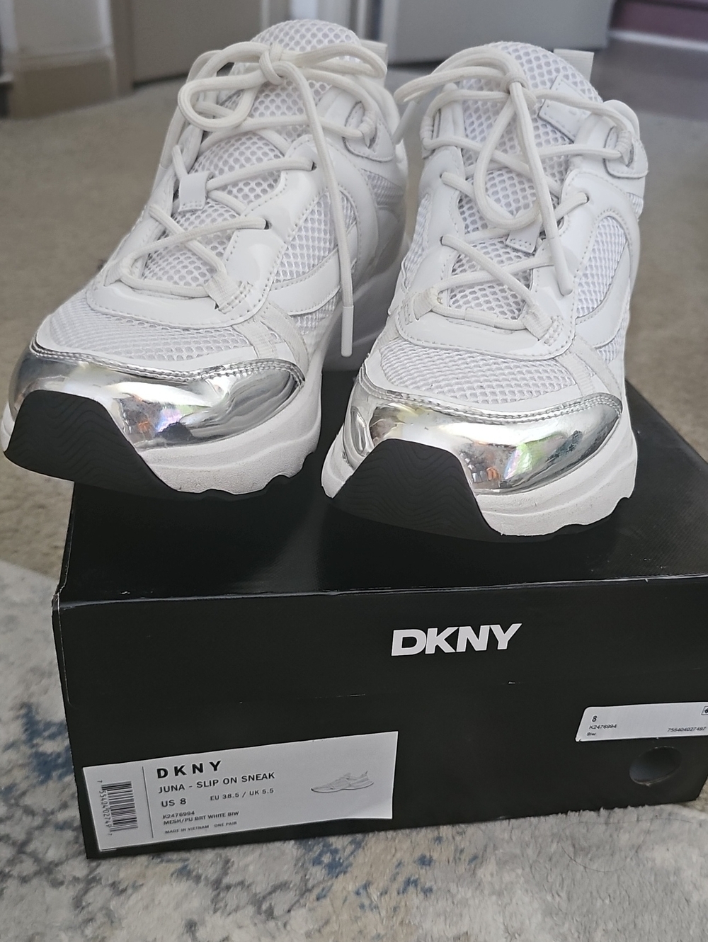 DKNY White And Silver Sneakers